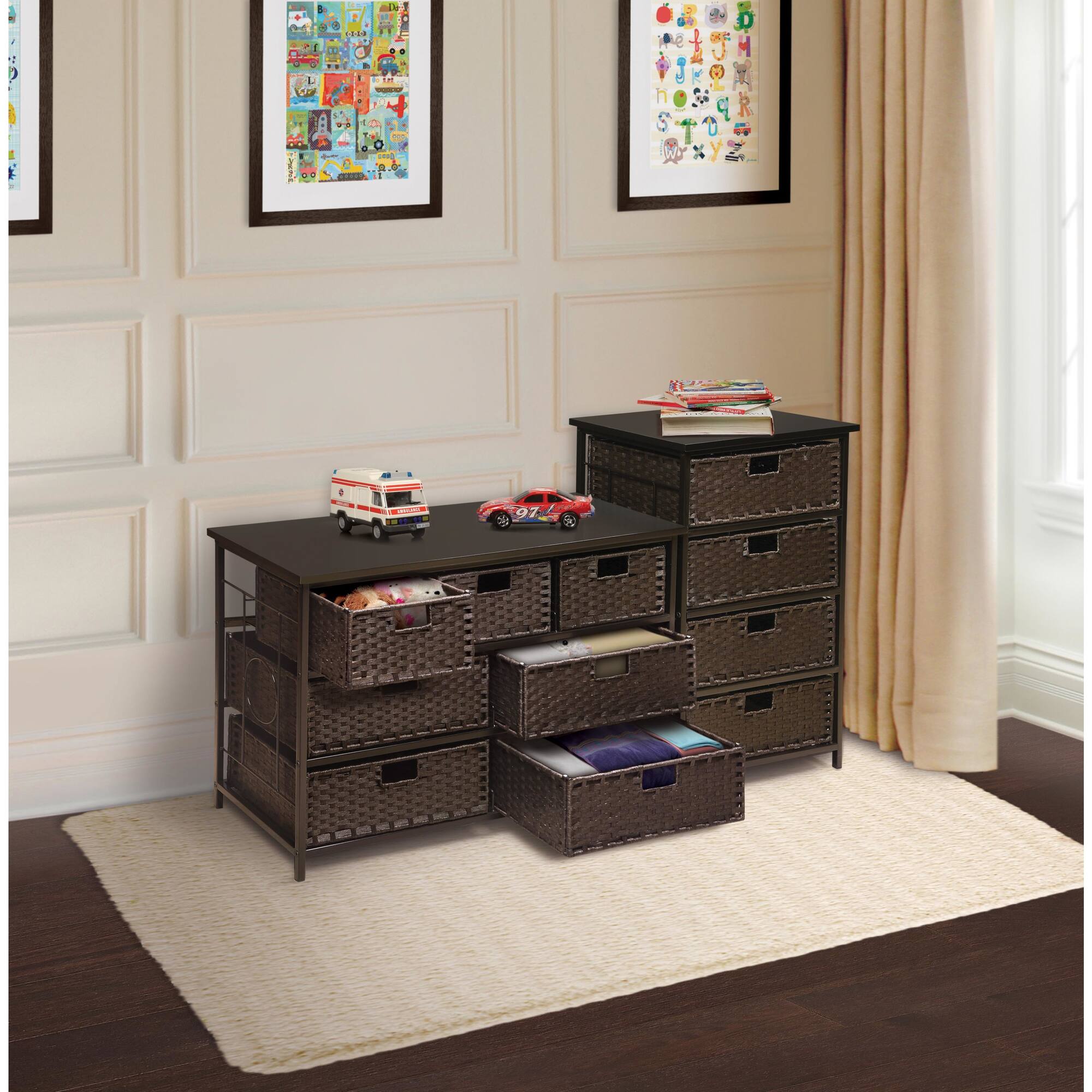 Badger Basket August Collection Wide Espresso Seven Basket Storage Unit